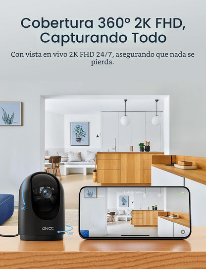Cámara de seguridad interior GNCC 2K con detección de movimiento, W...