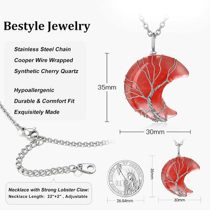 Bestyle Collar de cristal curativo envuelto en árbol de la vida, co...