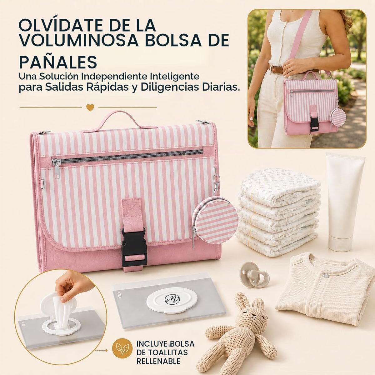 Cambiador de pañales portátil, grande, impermeable, cambiador de vi...