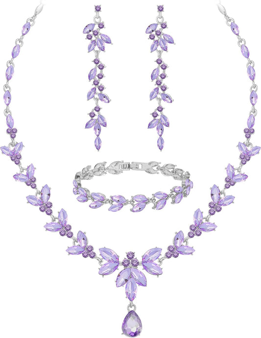 Juego de joyas de boda para novia: collar de cristal, aretes, pulse...