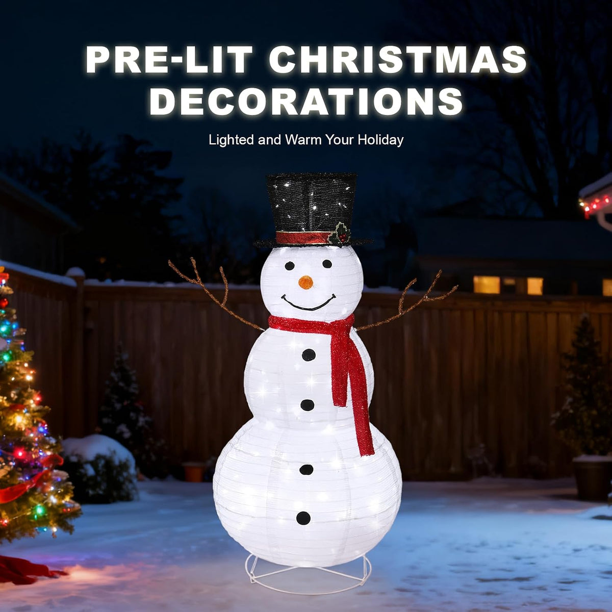 VINGLI Muñeco de nieve para exteriores con 90 luces LED, muñeco de...