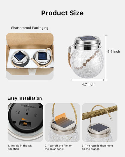 Paquete de 6 faroles solares de vidrio agrietado para colgar con 1...