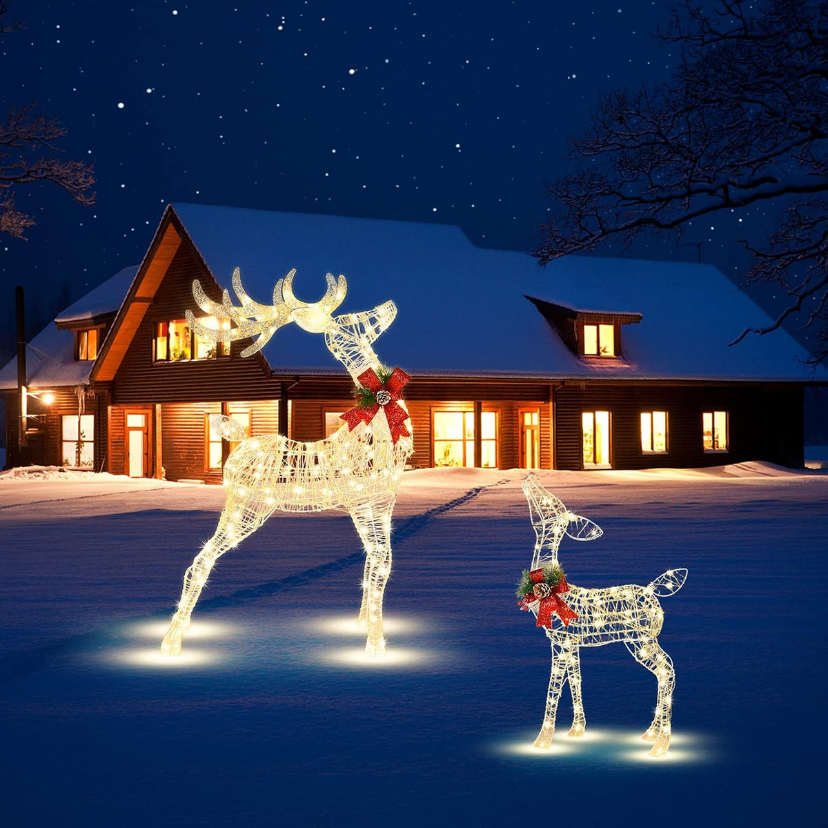 Tangkula - Reno iluminado de Navidad de 4.4 pies, ciervo 3D para ex...