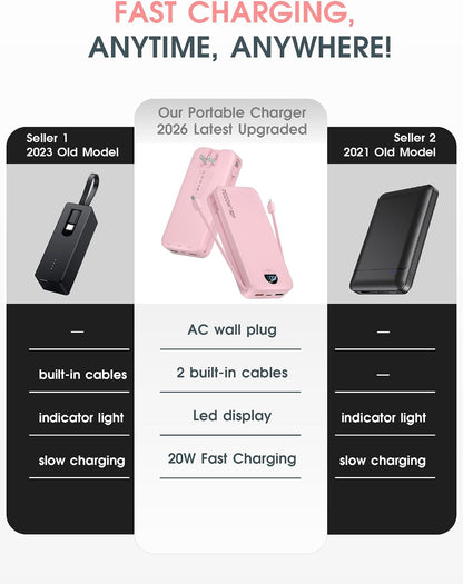 citicr Cargador portátil 20000mAh PD20W con cables incorporados y e...