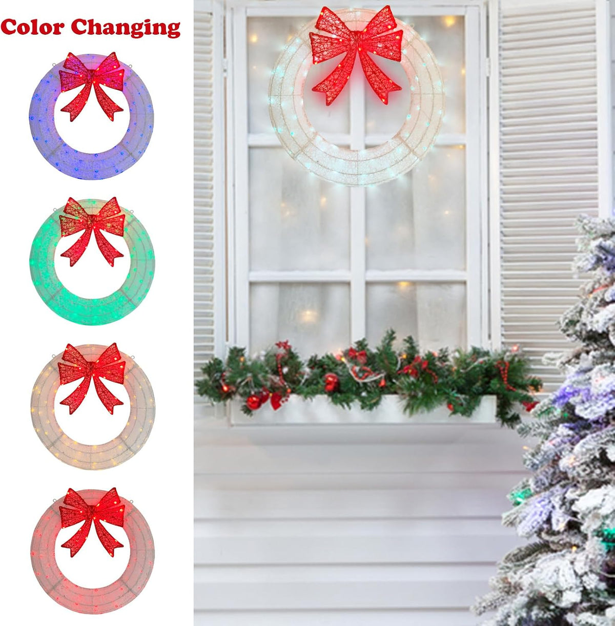 Corona iluminada de Navidad para decoración al aire libre, 24 pulga...