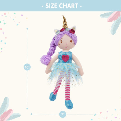 June Garden - Muñeca de peluche Myra Unicorn de 16 pulgadas, pelo m...