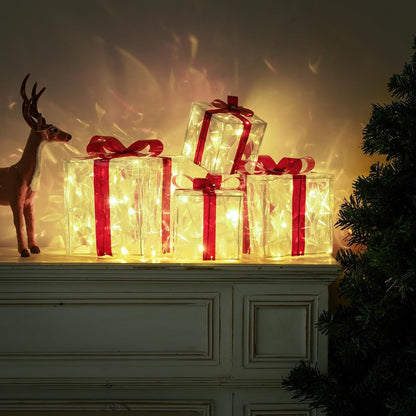 Juego de 4 cajas de regalo iluminadas de Navidad, decoración de reg...