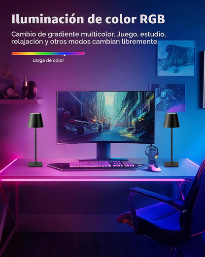 KDG Paquete de 2 lámparas de mesa inalámbricas, atenuación continua...