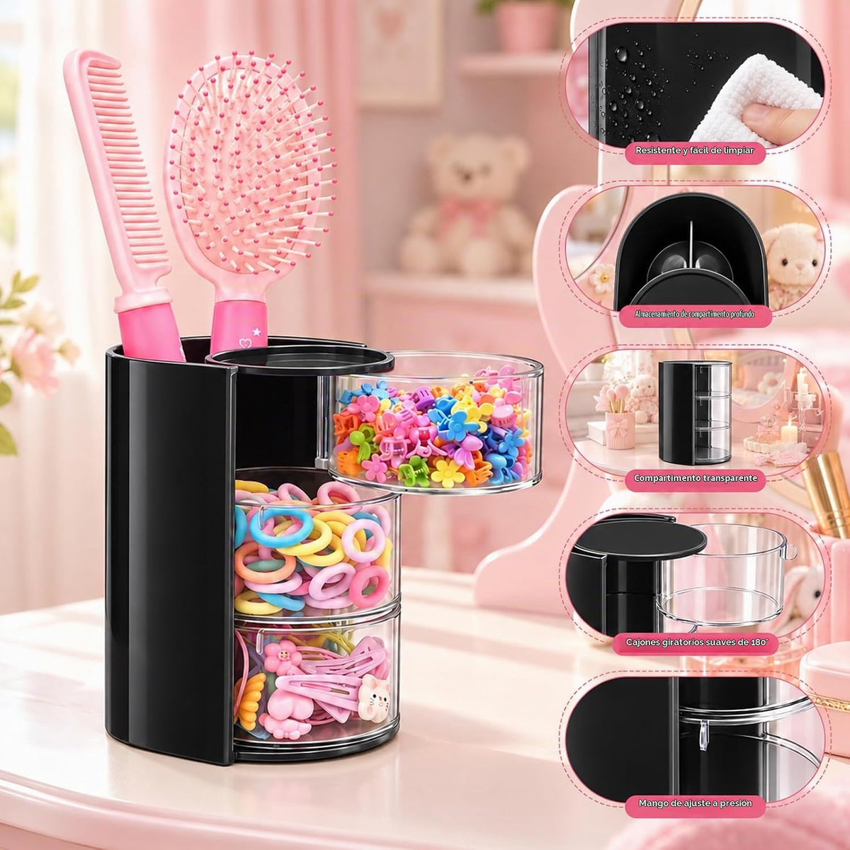Luscinia Organizador de accesorios para el cabello con soporte para...