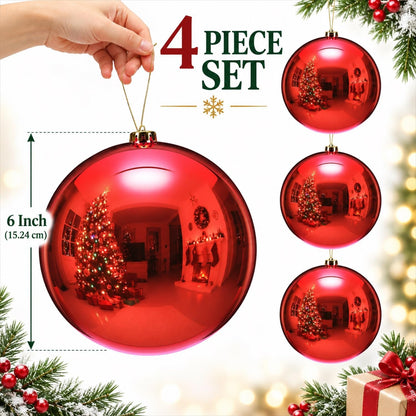 Zubebe - 4 bolas grandes de adornos de Navidad rojos brillantes de...