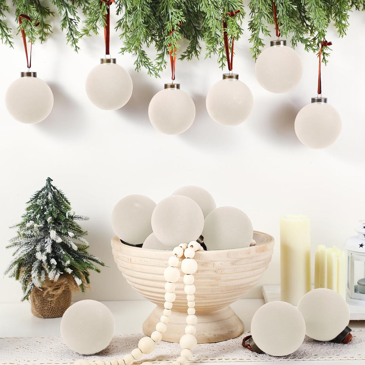 Liliful 15 bolas de Navidad de terciopelo a granel, adornos flocado...