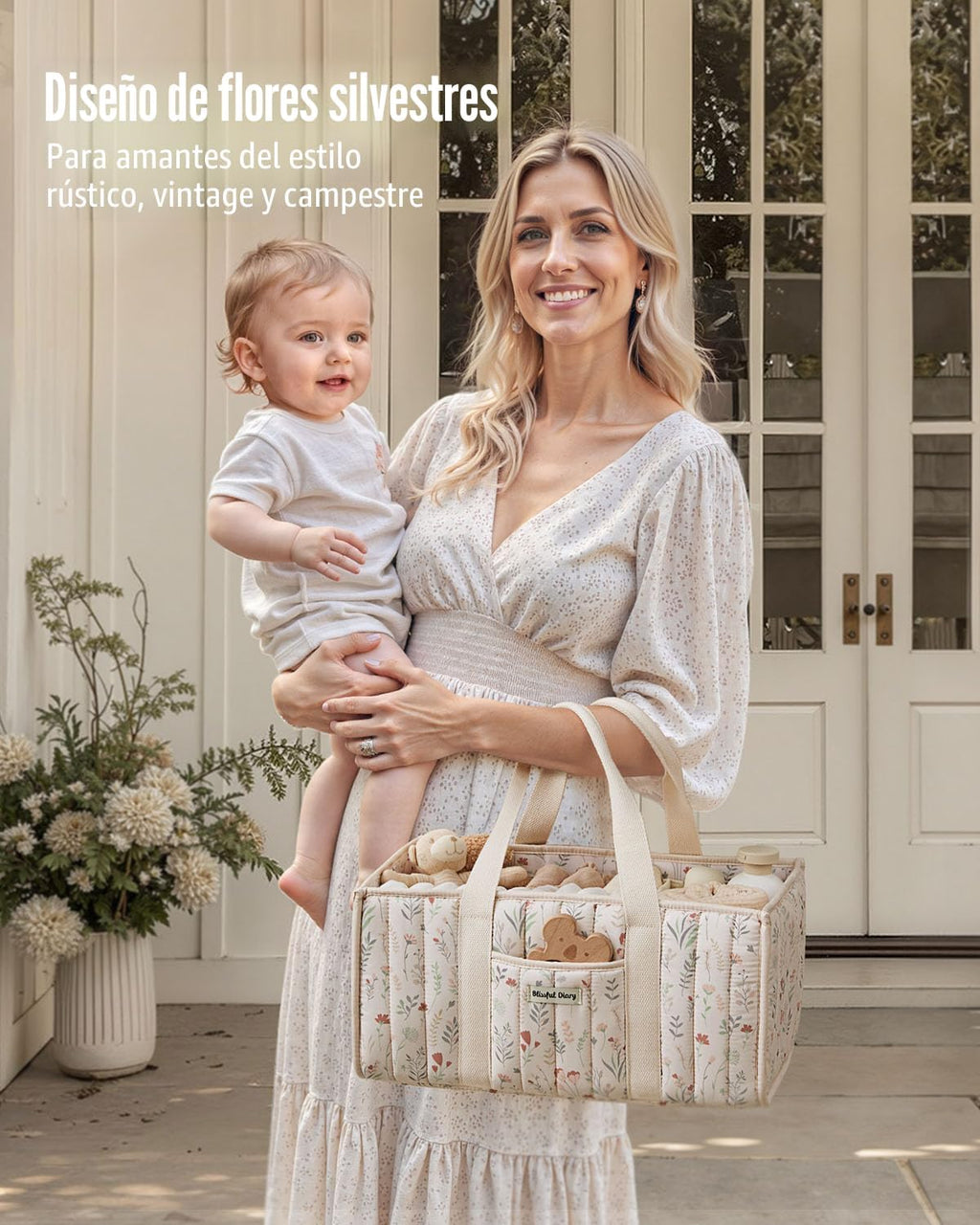 Organizador de pañales floral de Blissful Diary, elegante cesta de...