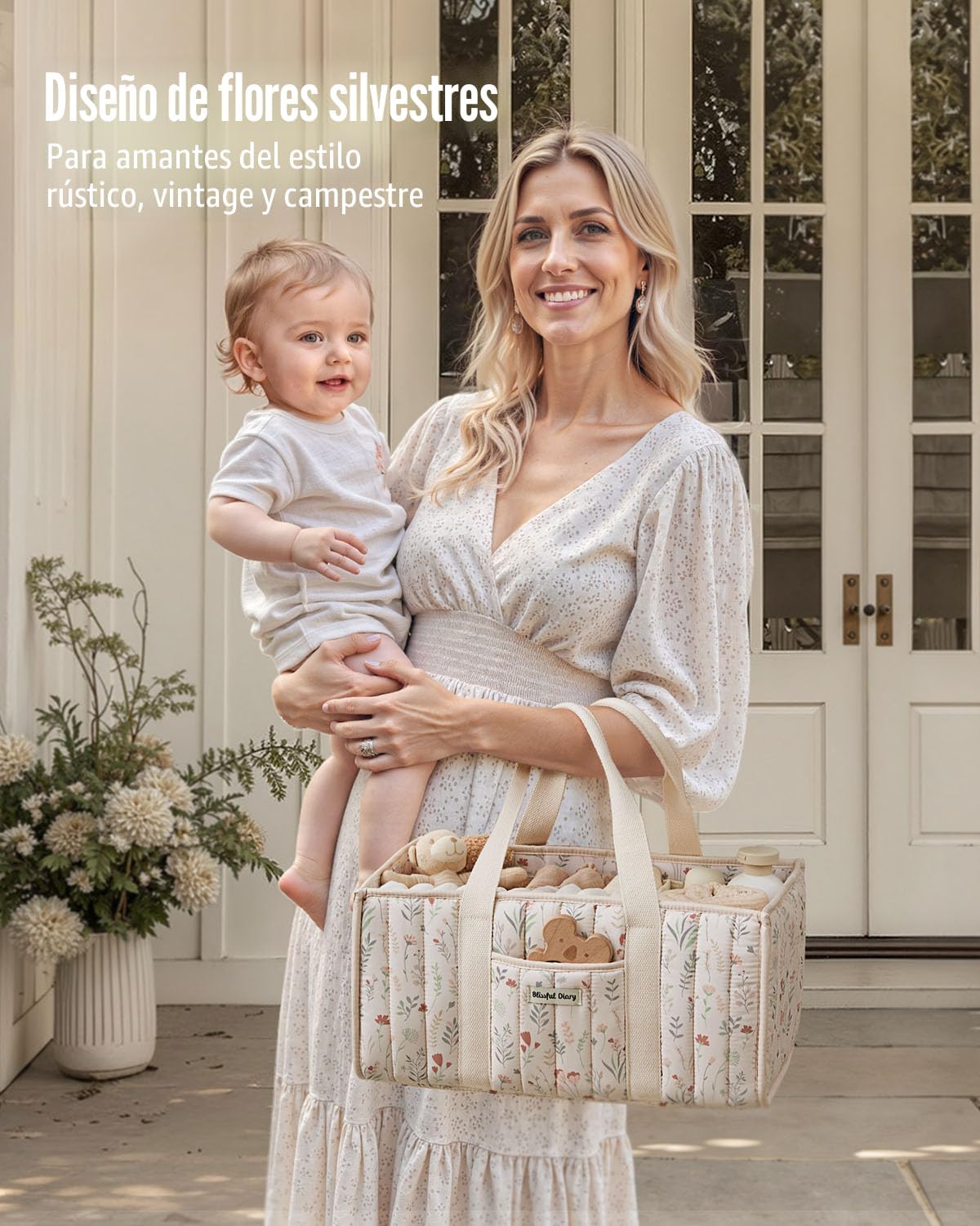 Organizador de pañales floral de Blissful Diary, elegante cesta de...