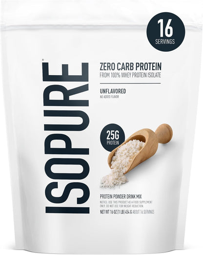 Isopure Proteína aislada de suero de carbohidratos en polvo, sin sa...