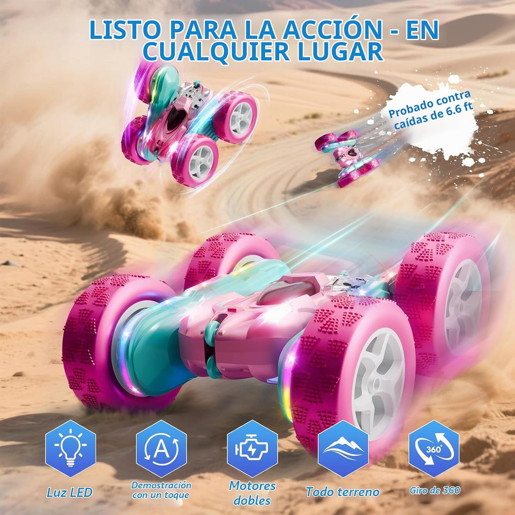 Zalneo Coche RC color rosa 4WD, control remoto, barra de luz LED de...