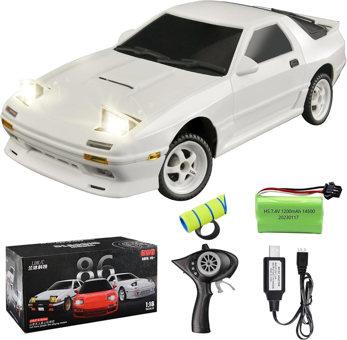 LEOSO LD1802 1\/18 AE86 inicial D RWD RC Drift Coche Blanco con Gir...
