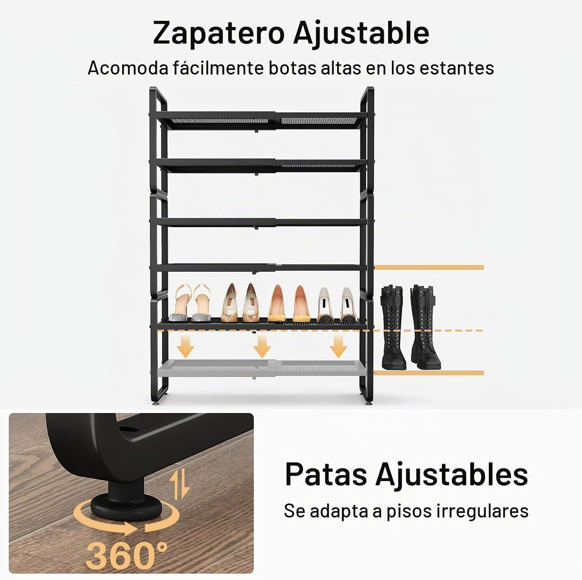 Zapatero de metal expandible para armario, entrada y garaje, 6 nive...