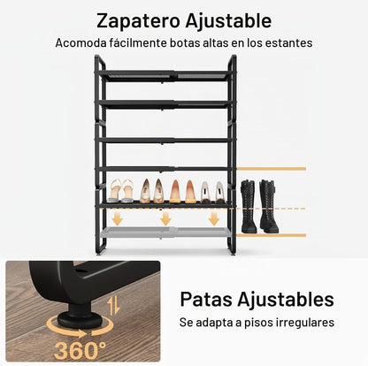 Zapatero de metal expandible para armario, entrada y garaje, 6 nive...