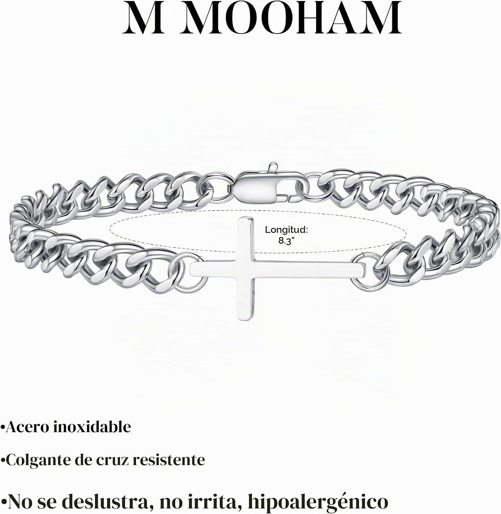 M MOOHAM Pulsera de cruz chapada en oro\/plata de 14 quilates para...