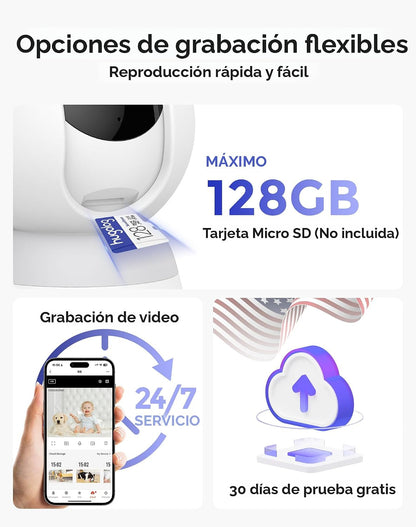 Hugolog Cámara de seguridad interior de 4K 8MP con panorámica\/incl...