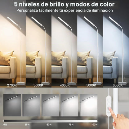 Lámpara de pie blanca, lámpara de pie LED brillante de 18 W\/2000 l...
