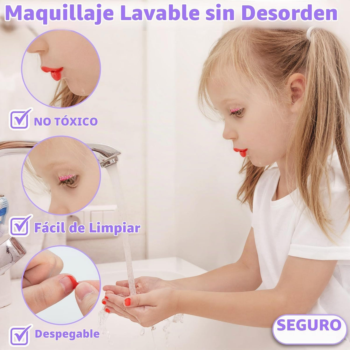 Hollyhi 58 piezas de kit de maquillaje para niñas, juguetes de prin...