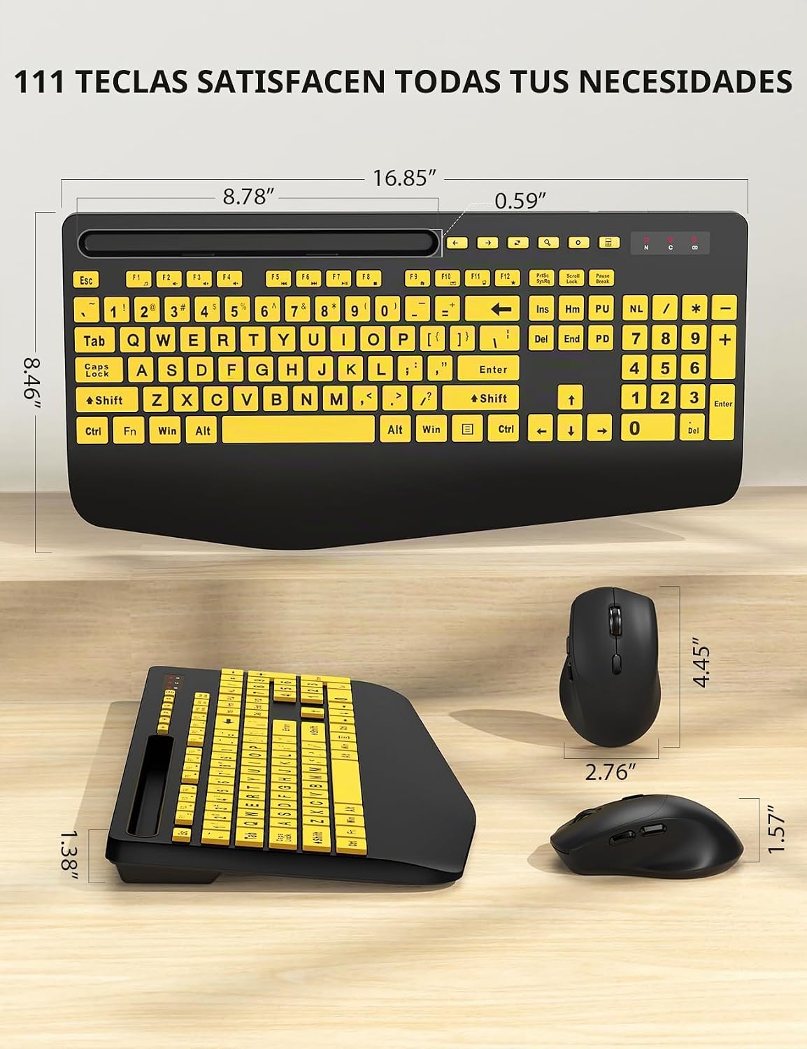 Combo de teclado y mouse inalámbricos: teclado ergonómico de impres...