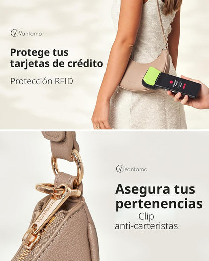 Bolsos Vantamo para mujer con forma de media luna con protección RF...