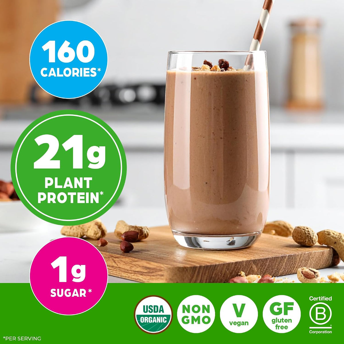 Orgain Proteína en polvo vegana orgánica de 0.74 oz, mantequilla de...