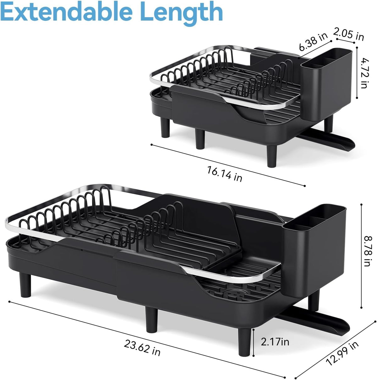 Urackify Escurridor extensible para encimera de cocina, 16.2-23.7 p...