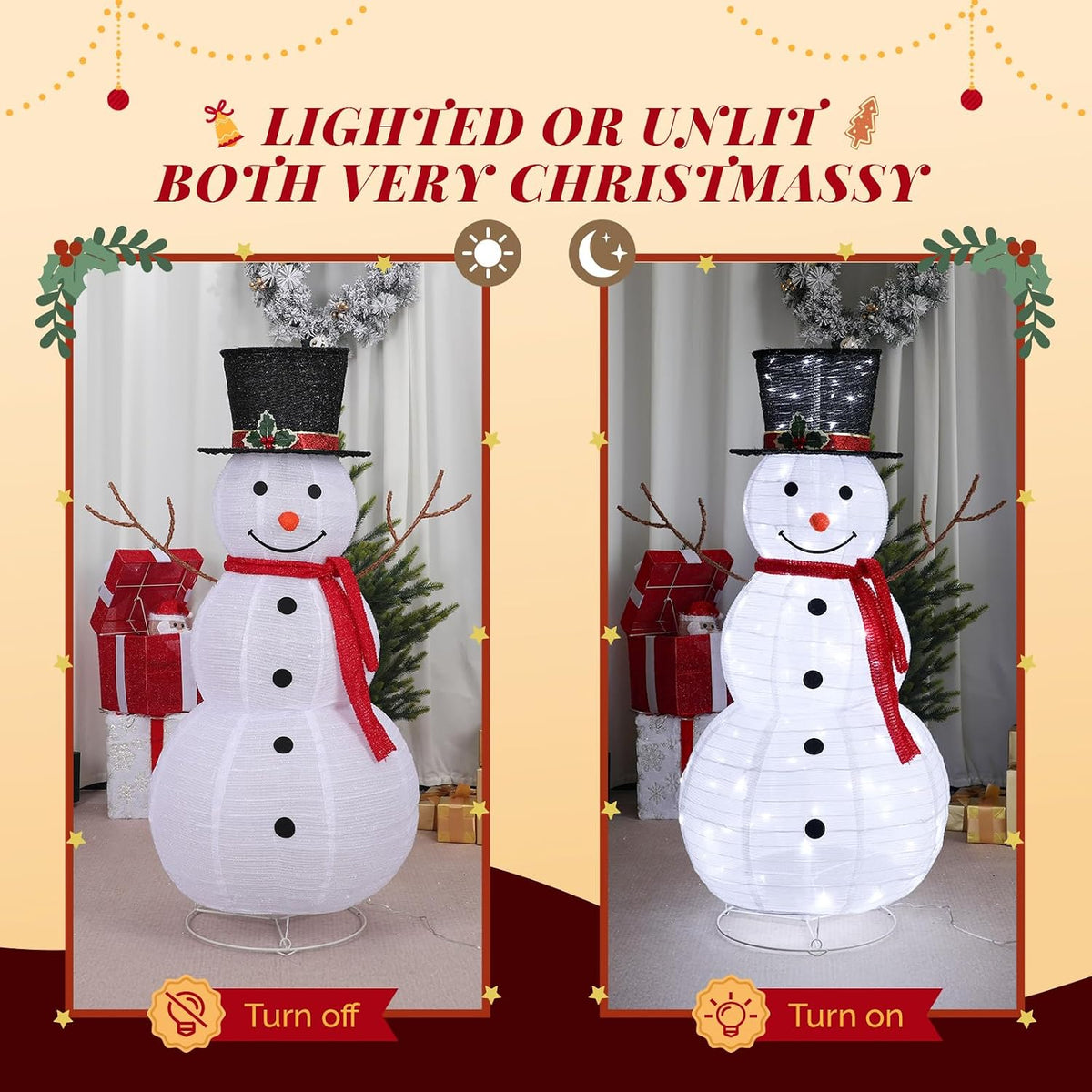 VINGLI Muñeco de nieve para exteriores con 90 luces LED, muñeco de...