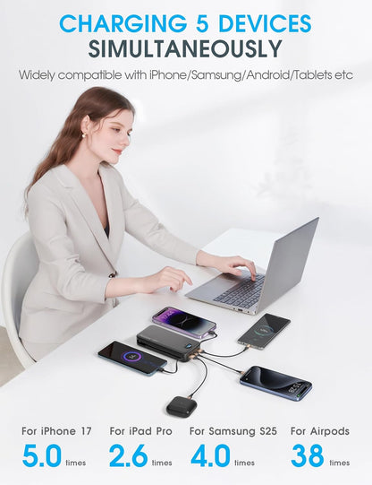 citicr Cargador portátil 20000mAh PD20W con cables incorporados y e...