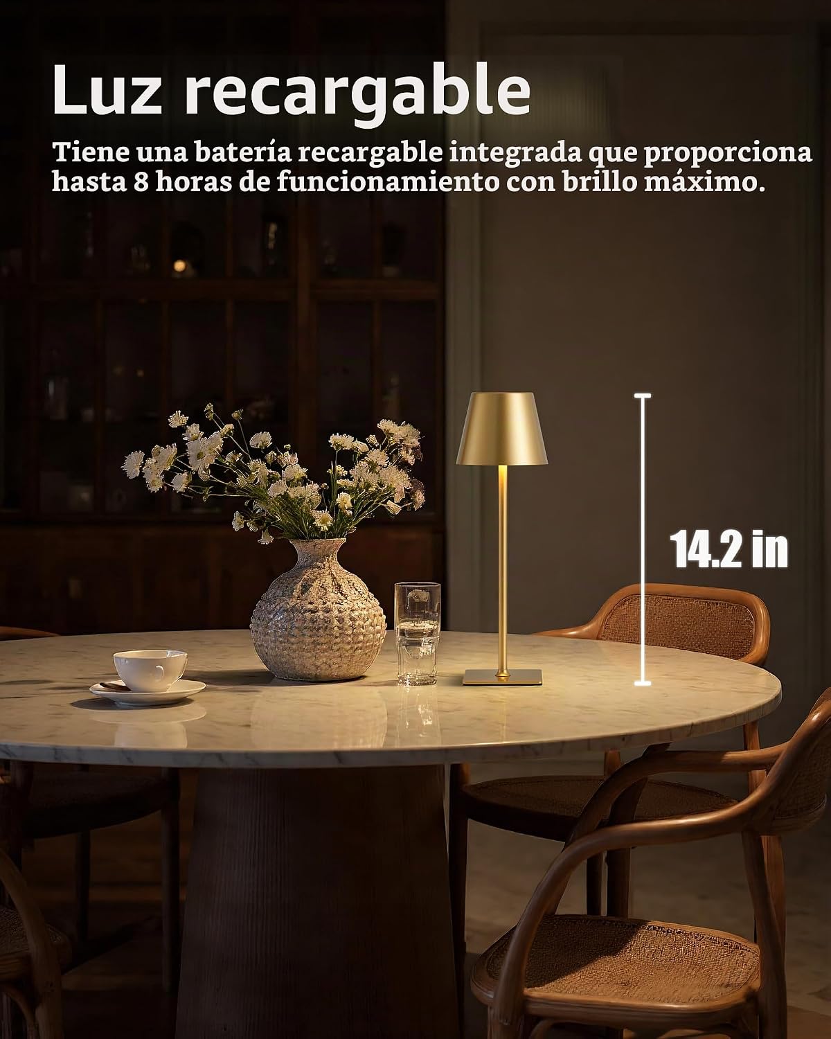 Juego de 2 lámparas de mesa inalámbricas KDG Gold, lámpara de escri...