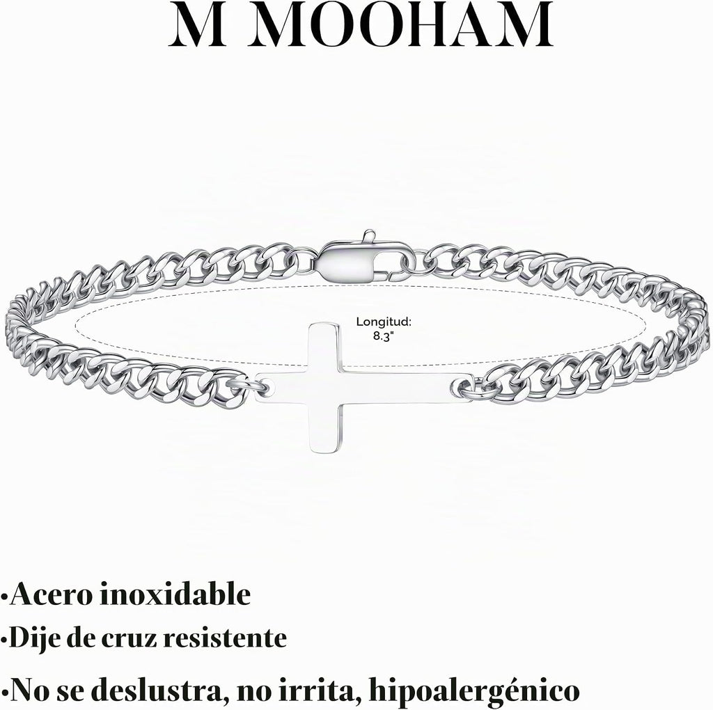 M MOOHAM Pulsera de cruz chapada en oro\/plata de 14 quilates para...