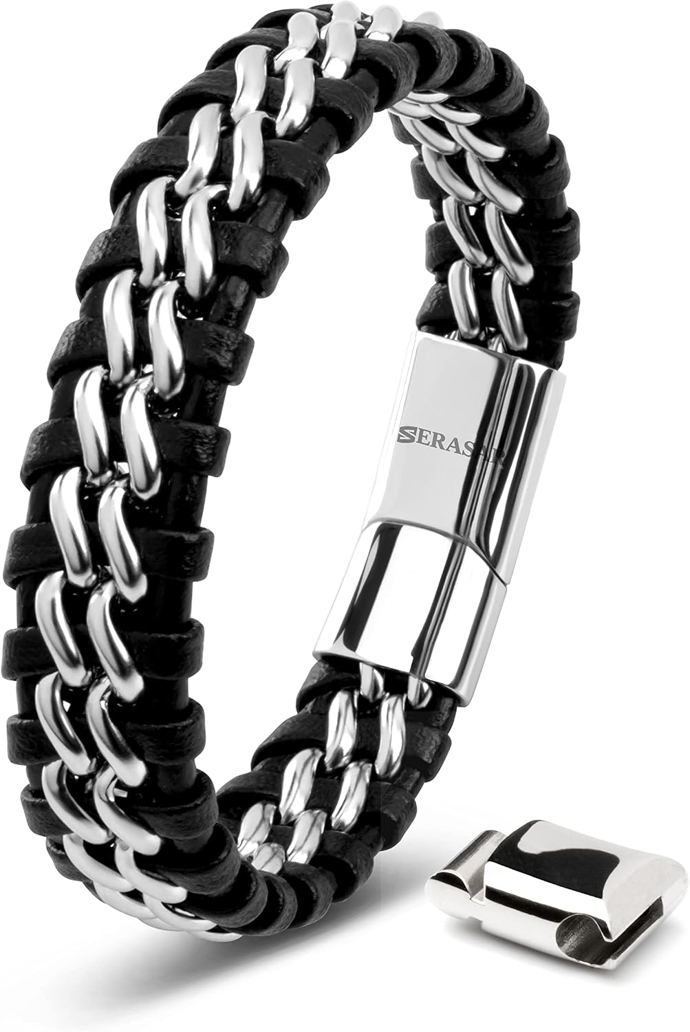 SERASAR | Pulsera de cuero genuino de primera calidad [acero] para...