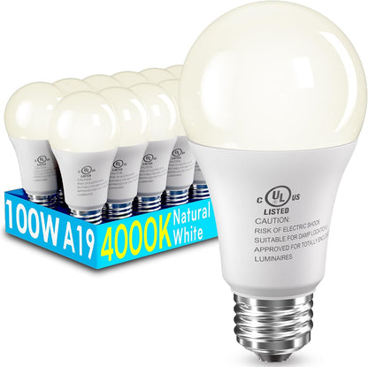 Paquete de 12 bombillas LED equivalentes a 100 W, A19 15 W, blanco...