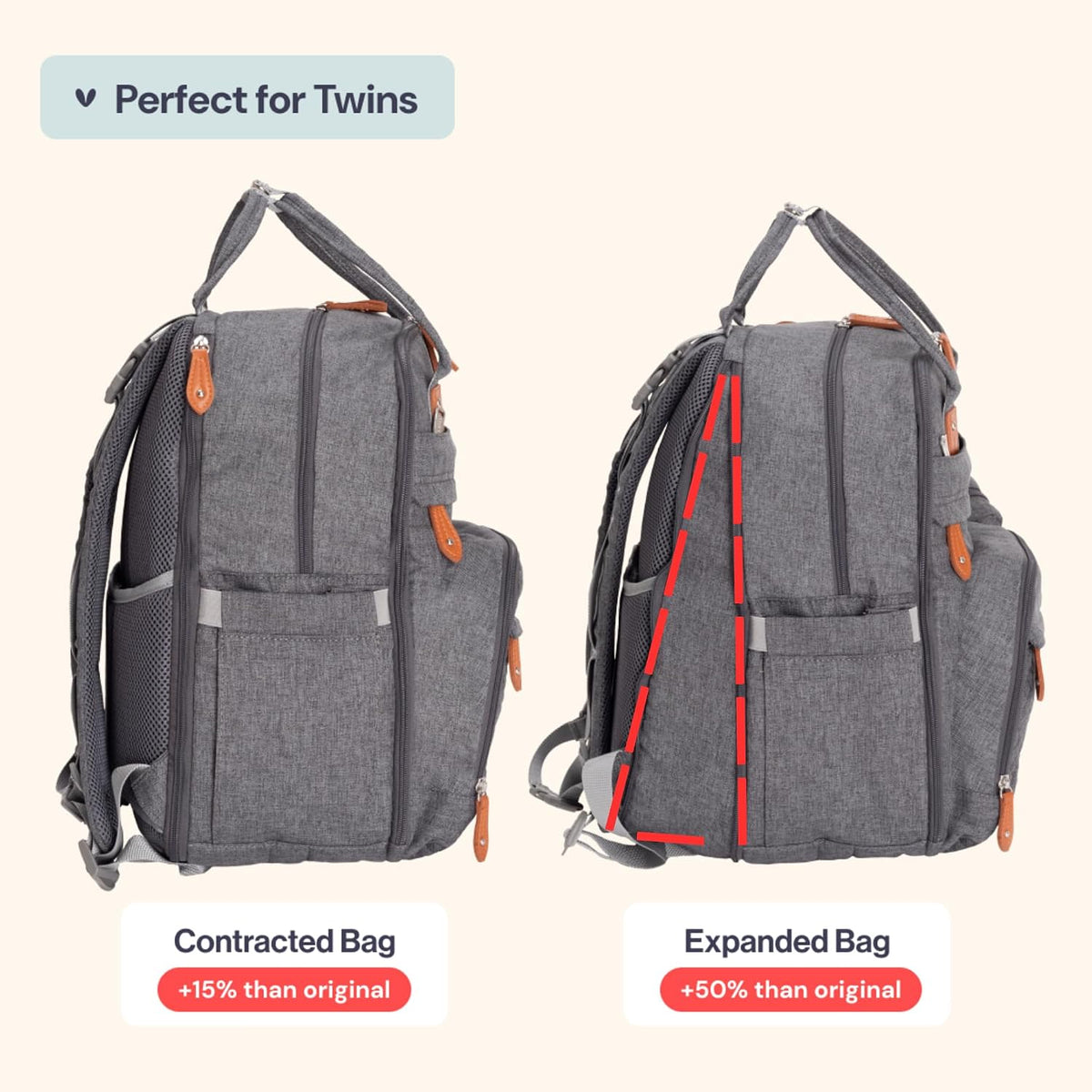 BabbleRoo Mochila para pañales extragrande, bolsa de bebé expandibl...