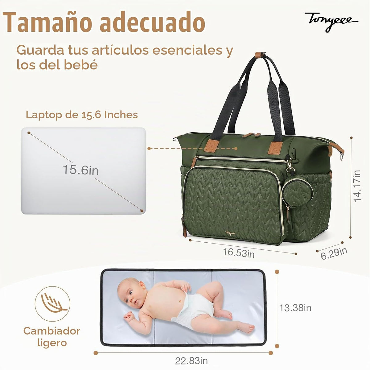 Tonyeee Bolsa de Pañales Tipo Tote, Bolsas Grandes para Pañales de...