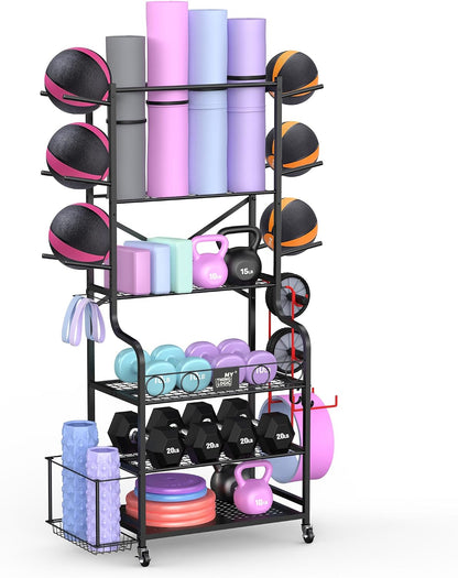 Mythinglogic Estante de gimnasio en casa para mancuernas, esterilla...