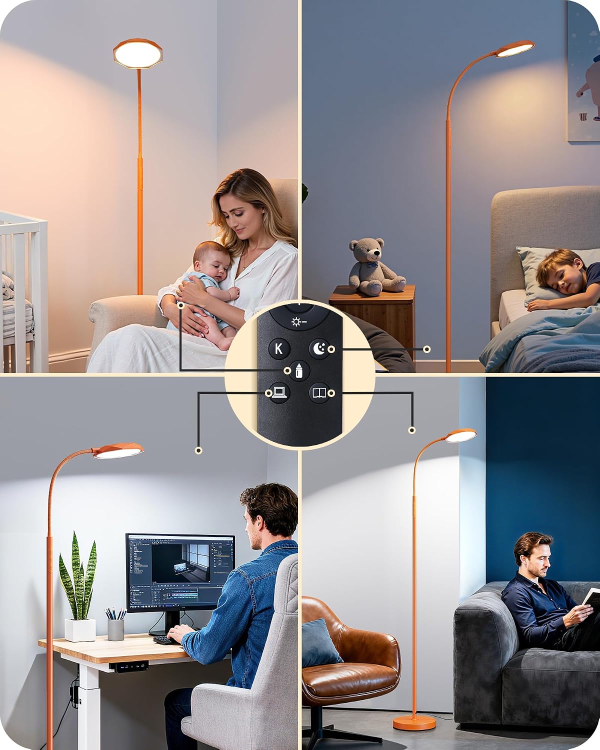 EDISHINE Lámpara de pie LED de 18W para sala de estar, superficie d...