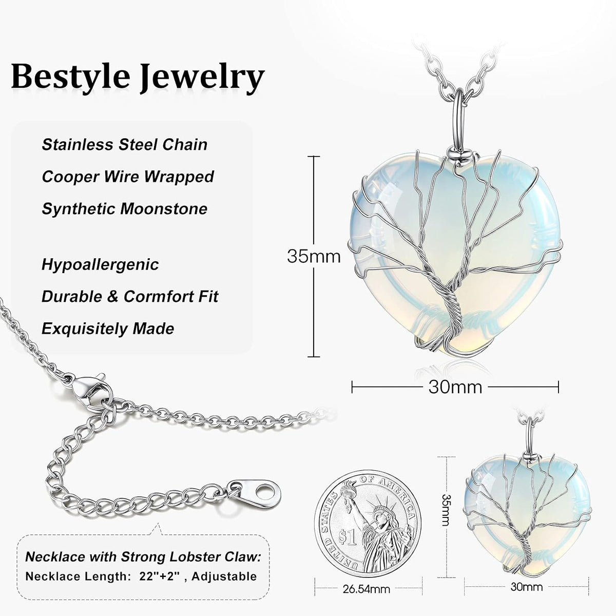 Bestyle Collar de cristal curativo envuelto en árbol de la vida, co...