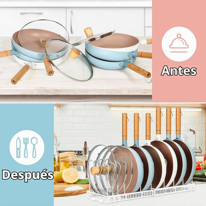 ROOHUA Estante organizador de tapas de ollas y sartenes para debajo...