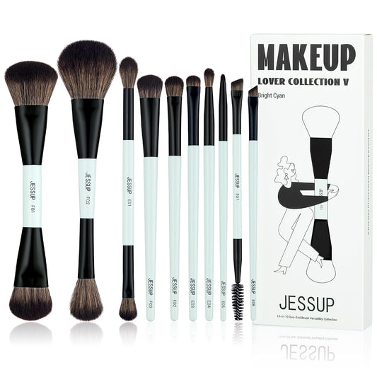 Jessup Juego de brochas de maquillaje, 10 piezas, doble cara para b...