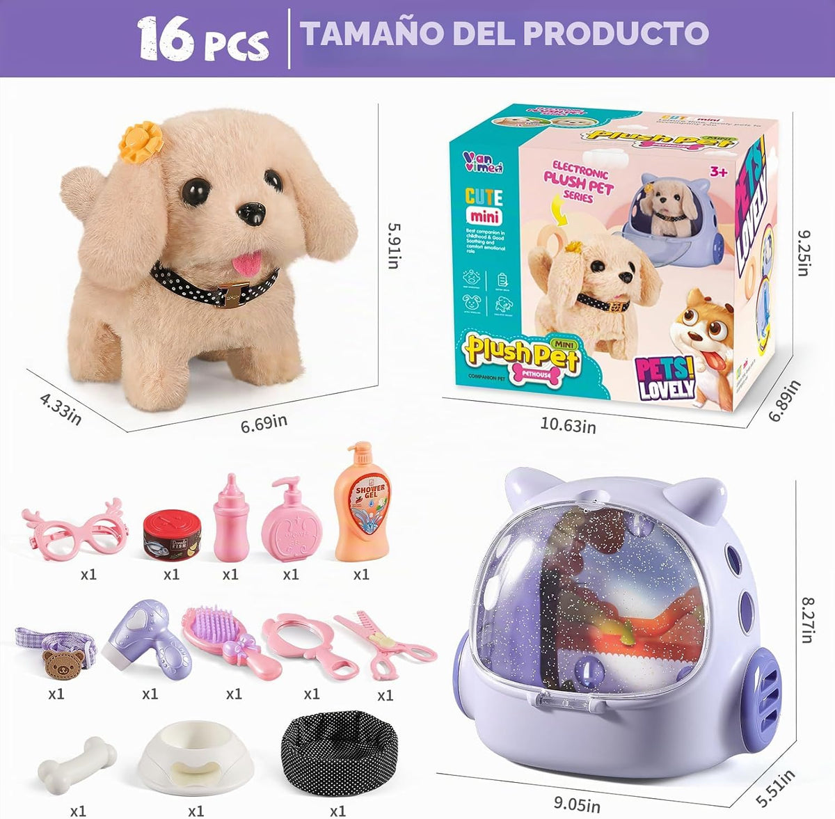 16 piezas de juguetes para perros robot para niñas, juguetes para n...