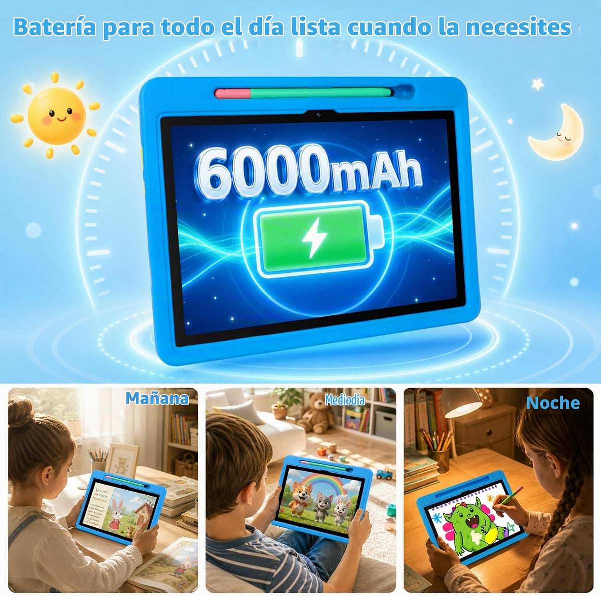 Tableta para niños Android 16 HD de 10 pulgadas con lápiz óptico y...
