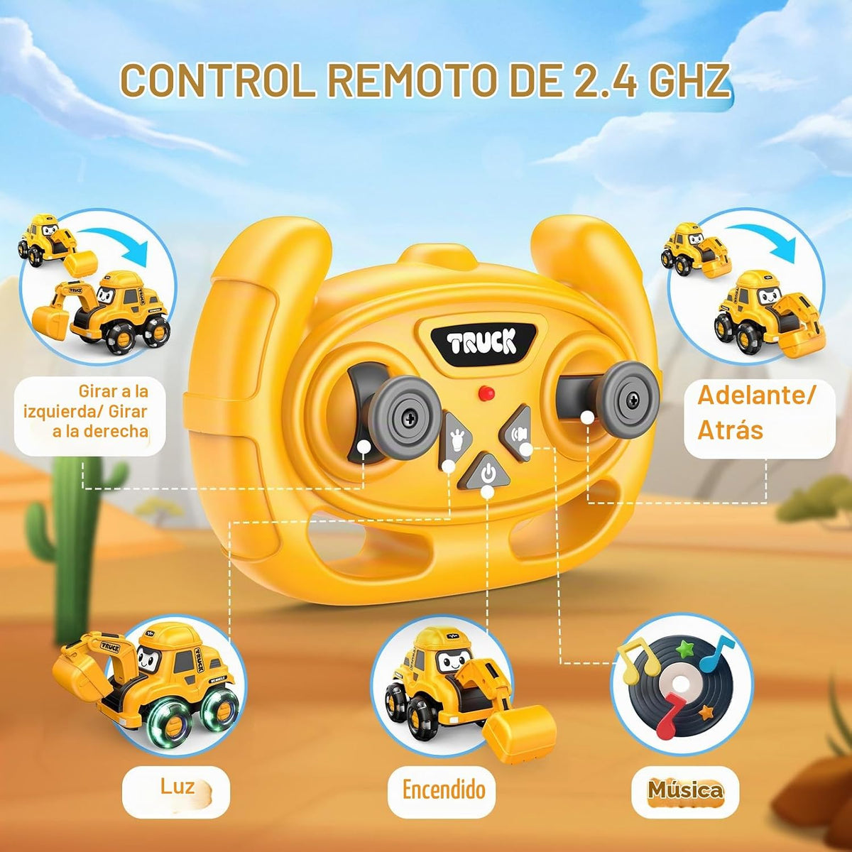 WootoyCar Juguete de excavadora RC para niños pequeños de 2 a 6 año...