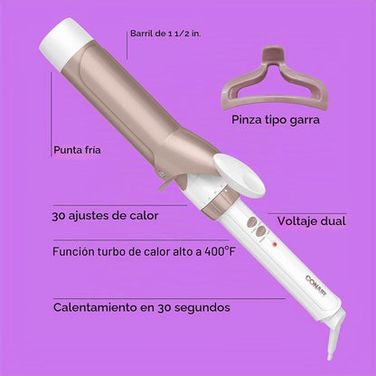 Conair Rizador de cerámica doble de 1 ½ pulgadas con clip de garra,...
