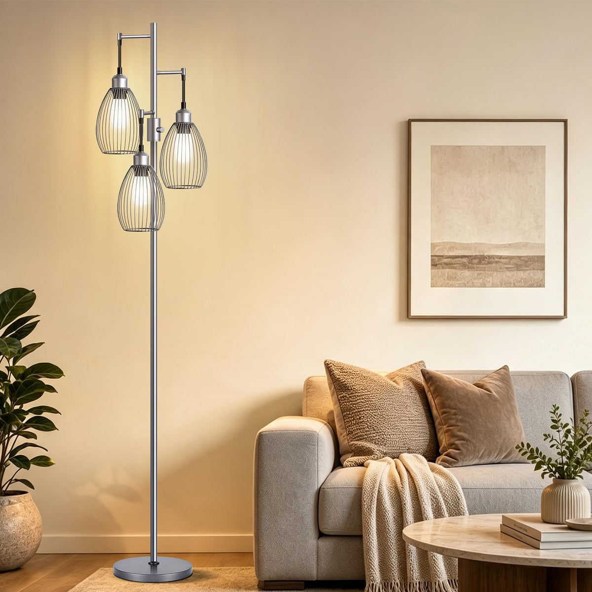 Lámpara de pie regulable Nintiue, 3 bombillas LED Edison de 800LM i...
