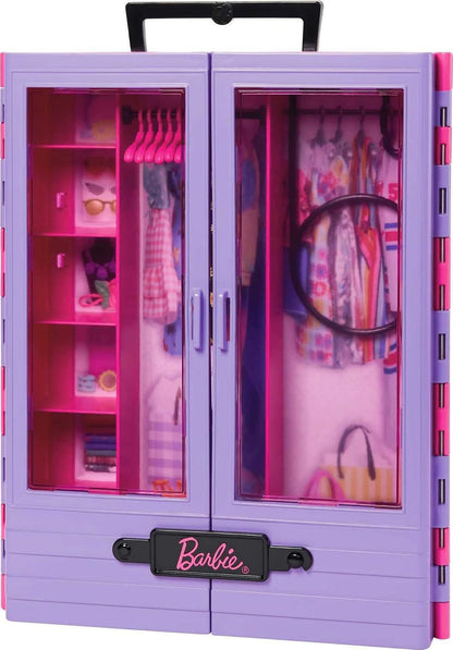 Barbie Armario con 6 hangares, accesorios con puertas translúcidas,...
