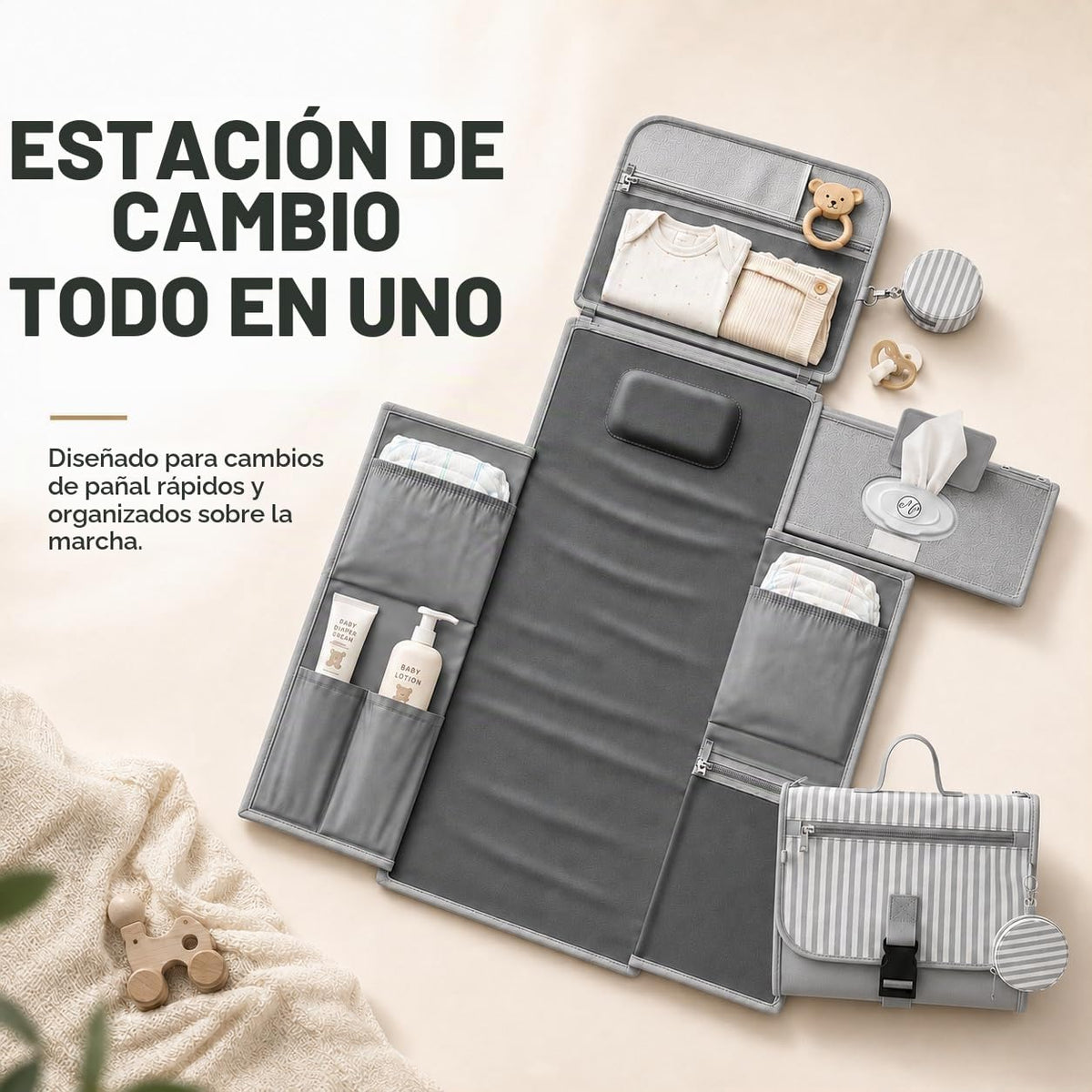 Cambiador de pañales portátil, grande, impermeable, cambiador de vi...